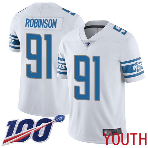 Detroit Lions Limited White Youth Ahawn Robinson Road Jersey NFL Football #91 100th Season Vapor Untouchable